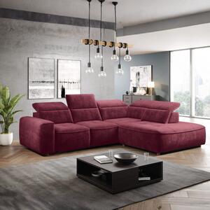 Coltar COLOMBO L, sezlong dreapta, stofa catifelata rosu bordo - Crown