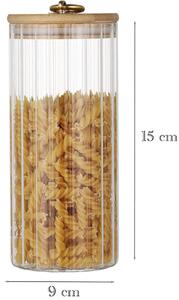 Set 3 recipiente cu capac bambus, Quasar & Co.®, model cilindric, agatatoare finisaj auriu/vintage, cu capac etans, sticla/bambus, 700 ml, transparent
