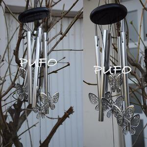Clopotel de vant cu 5 tuburi sonore metalice pentru casa sau gradina, model cu fluturi