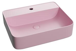 Lavoar baie pe blat, roz mat, dreptunghiular, cu orificiu baterie, ventil inclus, Foglia, Golar Roz mat