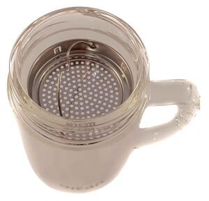 Cana pentru ceai din sticla cu pereti dubli,sita si capac, 350 ml