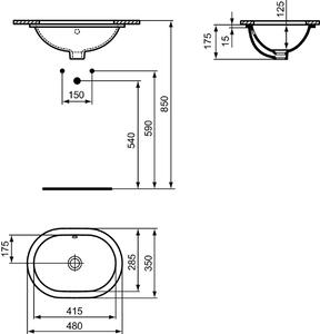Lavoar incastrat sub blat alb 48 cm, oval, Ideal Standard Connect