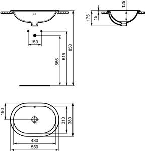 Lavoar incastrat alb 55 cm, oval, Ideal Standard Connect