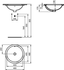 Lavoar incastrat sub blat alb 48 cm, rotund, Ideal Standard Connect