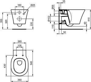 Vas wc suspendat Ideal Standard Connect Air AquaBlade alb lucios cu capac soft close inclus