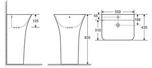 Lavoar freestanding dreptunghiular, 55 cm, Fluminia Aramis 550x435x835 mm