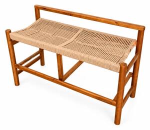 Banca din lemn de acacia cu sezut din franghie impletita, 100×41×65 cm