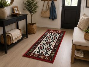 Covor traditional, cu doua fete, dimensiunea 60x150cm, rosu-bej