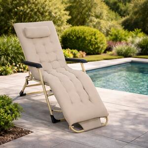 Sezlong Pliabil De Gradina Cu Perna Si Tetiera, Dimensiune 60x177x30cm, Culoare Bej