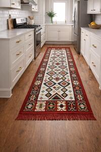 Covor traditional, cu doua fete, dimensiunea 80x300cm, rosu-bej