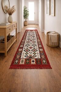 Covor traditional, cu doua fete, dimensiunea 80x200cm, rosu-bej