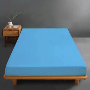Husa pat tricot, bumbac 100%, dimensiunea 100x200cm, culoare albastru