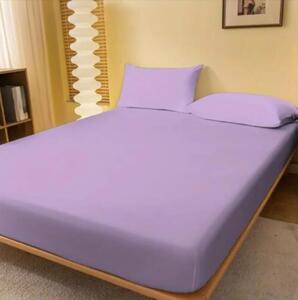 Set Husa de pat din tricot cu elastic 140x200 cm+2 fete de perna 50x70 cm, bumbac 100%, lila