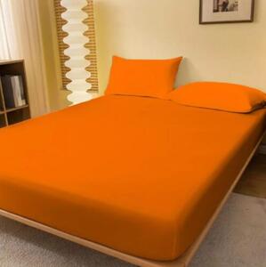 Set Husa de pat din tricot cu elastic 140x200 cm+2 fete de perna 50x70 cm, bumbac 100%, portocaliu