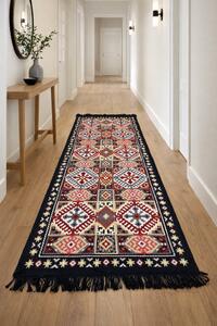 Covor traditional, cu doua fete, dimensiunea 80x200 cm, bleumarin-bej