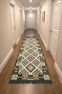 Covor traditional, cu doua fete, dimensiunea 80x300 cm, verde-bej
