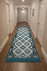 Covor traditional, cu doua fete, dimensiunea 80x300 cm, turcoaz