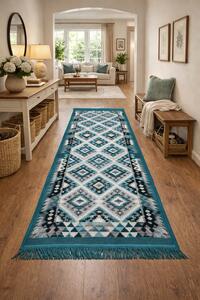 Covor traditional, cu doua fete, dimensiunea 80x200 cm, turcoaz