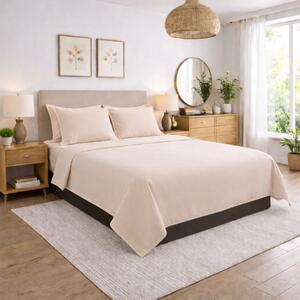 Lenjerie pat King-Size, Bumbac 100% tesatura Ranforce, bej