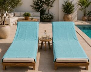 Set 1+1 Prosoape de Plaja XXL Greek Border Turcoaz – 100% Bumbac, 80x180 cm, 500 gr/mp