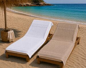 Set 1+1 Prosoape de Plaja XXL Greek Border Alb + Capuccino – 100% Bumbac, 80x180 cm, 500 gr/mp