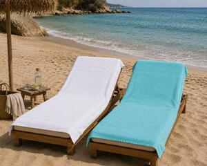 Set 1+1 Prosoape de Plaja XXL Greek Border Alb + Turcoaz – 100% Bumbac, 80x180 cm, 500 gr/mp