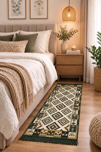 Covor traditional, cu doua fete, dimensiunea 60x150 cm, verde-bej