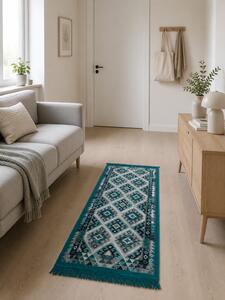 Covor traditional, cu doua fete, dimensiunea 60x120 cm, turcoaz