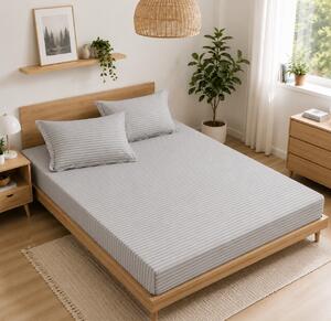 Husa de Saltea Universala 160x200 / 180x200 cm, Damasc cu 2 Fete de Perna 50x70 cm, gri deschis