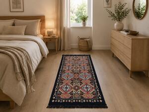Covor traditional, cu doua fete, dimensiunea 60x150 cm, bleumarin-bej