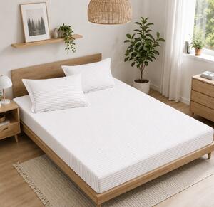 Husa de Saltea Universala 160x200 / 180x200 cm, Damasc cu 2 Fete de Perna 50x70 cm, alba