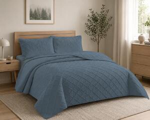 Cuvertura matlasata dimensiunea 160x230 cm si 1 fata de perna 50x70 cm, uni-model romburi, culoare gri antracit