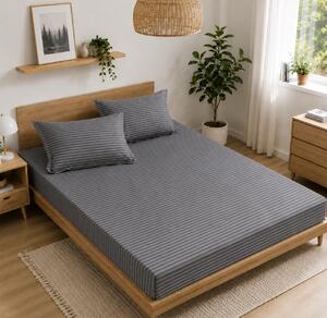 Husa de Saltea Universala 160x200 / 180x200 cm, Damasc cu 2 Fete de Perna 50x70 cm, gri antracit