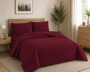 Cuvertura matlasata dimensiunea 160x230 cm si 1 fata de perna 50x70 cm, uni-model romburi, culoare grena