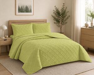 Cuvertura matlasata dimensiunea 160x230 cm si 1 fata de perna 50x70 cm, uni-model romburi, culoare verde deschis