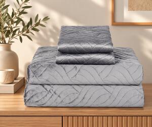 Set Cuvertura de Pat din Catifea 220x240 cm + 2 Fețe de Perna, gri