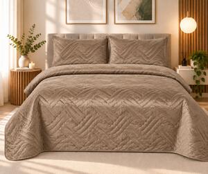 Set Cuvertura de Pat din Catifea 220x240 cm + 2 Fețe de Perna, maro