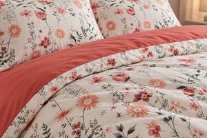 Lenjerie de Pat 2 Persoane 100% Bumbac, 4 Piese – Imprimeu floral portocaliu