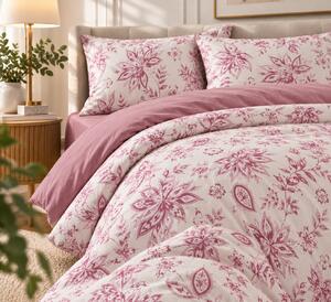 Lenjerie de Pat 2 Persoane 100% Bumbac, 4 Piese – Imprimeu floral mov