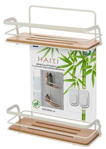 Etajera baie, Haiti, din metal si bambus, 2 rafturi, alb