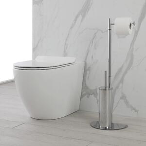Suport vertical pentru hartie si perie wc, argintiu, h 76 cm