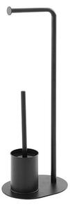 Suport vertical pentru hartie si perie wc, negru, otel vopsit, h 70.5 cm
