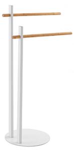 Suport prosoape, alb, din otel cromat si cu 2 brate din bambus, h 80.5cm