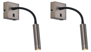 Set van 2 moderne wandlamp gunmetal met USB-C - Gosna