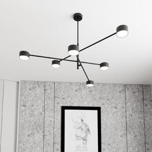 EMIBIG LIGHTING Lampă suspendată Natsu, lungime 84 cm, metal, 6 becuri., reglabil, Negru, Camera de zi / sufragerie, Metal, Modern