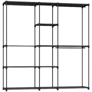 HOMCOM Dulap Garderobă din Material Textil cu 8 Rafturi și 3 Bare pentru Agățat, 182x43x185 cm, Negru | Aosom Romania