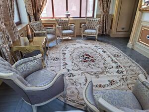 Covor Clasic Sufragerie, Model 535 106, Covor Living Dormitor, Crem Bej Oval, Crem, 100x200