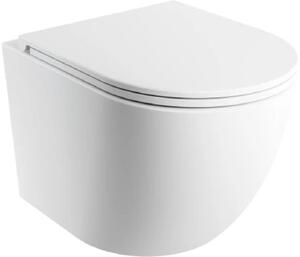 Omnires Ottawa vas wc cu capac soft-close agăţat fără margine cu spălare turbionară alb mat OTTAWASPMWBM