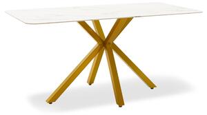 Masa Bucatarie/Dining Jammile Blat Sticla 8mm Finisaj Marmura Alba 160x80 Cm