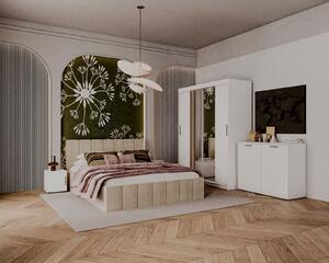 Set Dormitor Alex cu oglinda, 160x200cm, Crem + Alb, Pal 18 mm